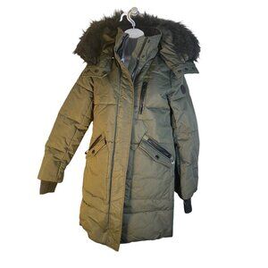 NOIZE Womens Outerwear Meg Faux Fur-Trim Parka Coat Army Green Size XS